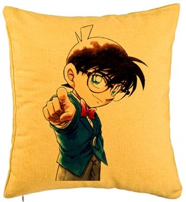 Perna Decorativa cu Detective Conan, 40x40 cm, Galben, Husa Detasabila, Burduf