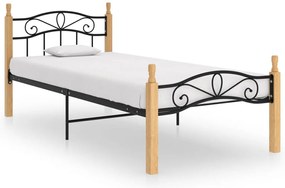 vidaXL Cadru de pat, negru, 90x200 cm, metal și lemn masiv de stejar