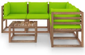 Set mobilier de gradina cu perne verzi, 6 piese lemn pin tratat