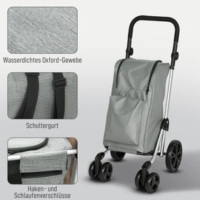 HOMCOM Troler de cumpărături, geantă 46 L, cărucior pliabil cu buzunar frigorific, mâner reglabil, cadru din aluminiu, Gri | Aosom Romania