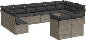 vidaXL Set canapea de grădină cu perne, 12 piese, gri, poliratan