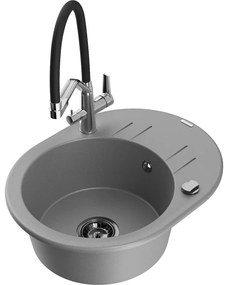 Mexen Kevin chiuvetă de granit cu 1 cuvă și baterie de bucătărie Duo, gri - 6517-71-671701-07-B