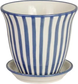 Ghiveci din ceramică pictat manual cu dungi, Ø 16 x H 13,5 cm, albastru, „Miriam"
