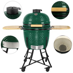 Kerámia faszéngrill oldalpolcokkal, 46 cm ráccsal