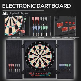 HOMCOM Tabla de Darts Electronică Profesională cu 6 Display-uri, 12 Săgeți, 27 Moduri de Joc, 51x6.5x57cm, Negru | Aosom Romania