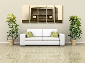 Tablou 5-piese retro radio în design sepia