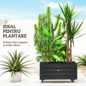 Outsunny Jardinieră de Grădină din Lemn de Brad cu Roti și Orificiu de Drenaj, Captuseală din Material Netesut, 89x48x47 cm | Aosom Romania