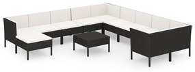 3094520 vidaXL Set mobilier de grădină cu perne, 12 piese, negru, poliratan