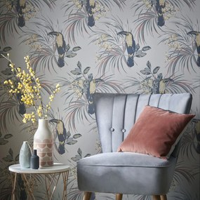 Tapet Le Toucan, Soft Grey Luxury Bird, 1838 Wallcoverings, 5.3mp / rola