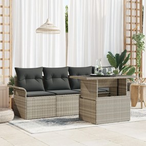 vidaXL Set de canapea de grădină cu 5 piese și perne gri deschis, din rattan poli.