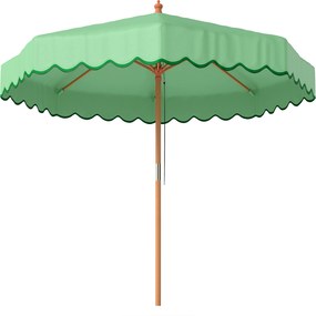 Outsunny Umbrelă de Grădină Rotundă cu Volane Retro Chic Aspect Lemn Protecție Solară UV 230 cm Verde Deschis | Aosom Romania