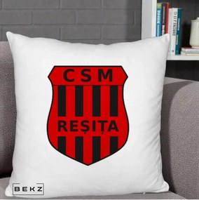 Perna Personalizata CSM Resita Fotbal, 40x40 cm, Alb Pufos, Husa Detasabila, Perna Inclusa, BEKZ®