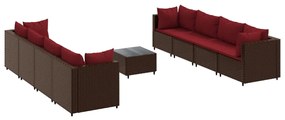 3308045 vidaXL Set mobilier de grădină cu perne, 9 piese, maro, poliratan