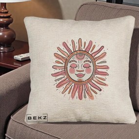 Perna Decorativa Soare Roz Tribal, 40x40 cm, Bej Canapea, Husa Detasabila, Perna Inclusa, BEKZ®
