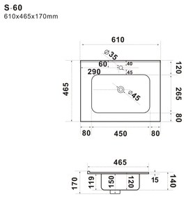 BATH DELUXE 06-060-27-11-00 - Lavoar încastrat LILLESNAD, 61x46 cm, ceramică, alb