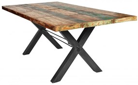 Masa dreptunghiulara din lemn de tec reciclat Tables &amp; Benches 160x85x76,5 cm multicolor/negru
