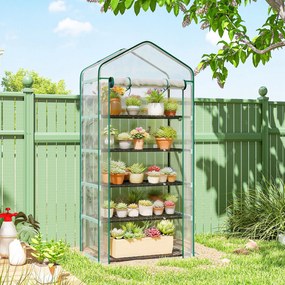 Outsunny Seră de grădină din PVC cu 5 rafturi, mini-seră de balcon, cadru din oțel, ușă cu fermoar, 90x49x193cm, transparent | Aosom Romania