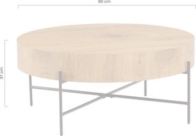 Masă de cafea rotundă Liviano 80 cm cu picioare metalice - stejar natural / negru