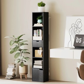 HOMCOM Bibliotecă cu 4 Rafturi Deschise, Dulap și Sertar, 30x24x158 cm, Negru | Aosom Romania