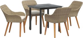 vidaXL Set de masă pentru grădină cu pernă 5 pcs Bej poliratan