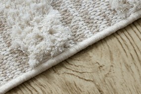 Covor ECO SISAL MOROC 22322 romburi, linii, boho franjuri - structural bej / cremă