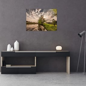 Tablou pe sticlă naturii cu raze de soae (70x50 cm)