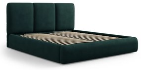 Pat matrimonial verde închis tapițat cu spațiu de depozitare și somieră 160x200 cm Brody – Mazzini Beds