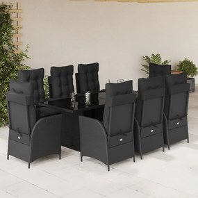 3213116 vidaXL Set mobilier de grădină cu perne, 9 piese, negru, poliratan