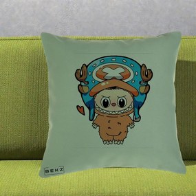 Perna Personalizata Labubu x Tony Tony Chopper, 40x40 cm, Verde, Husa Detasabila, Perna Inclusa, BEKZ®