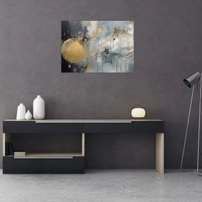 Tablou pe sticlă - Abstracție cu minge de aur (70x50 cm)