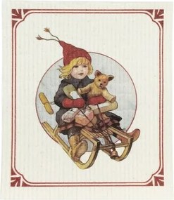 Lavetă artizanală din bumbac cu motiv de sanie de iarnă de Jenny Nyström, multicolor, 17×20 cm, „Sleigh"