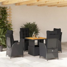 vidaXL Set mobilier de grădină cu perne, 5 piese, negru, poliratan
