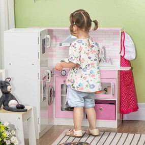 Bucatarie de jucarie pentru copii 3-6 ani cu lumini realiste si ustensile de bucatarie, MDF si PP, 84x93,5x85cm alb si roz HOMCOM | Aosom RO