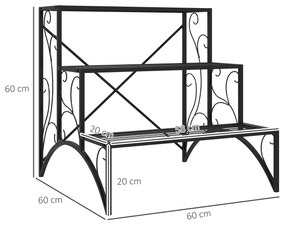 Outsunny Raft pentru Plante cu 3 Niveluri din metal, 60x60x60 cm, Negru | Aosom Romania