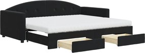 vidaXL Pat de zi cu extensie și sertare, negru, 90x190 cm, catifea