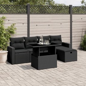 3274805 vidaXL Set mobilier de grădină cu perne, 6 piese, negru, poliratan