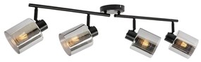Plafonieră cu spoturi neagră cu sticlă fumurie 4 lumini reglabile - Laura