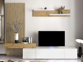 Mobilă pentru sufragerie Bryan 108Alb, Stejar Artisan, Părți separate, Cu comodă tv, PAL laminat, 200x250x43cm, 85 kg