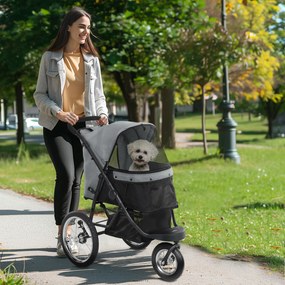 PawHut Cărucior pentru câini pliabil cu coș de depozitare, pernă lavabilă, roți din cauciuc și copertină reglabilă, gri | Aosom Romania