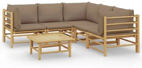 3155124 vidaXL Set mobilier de grădină cu perne gri taupe, 6 piese, bambus