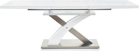 Masa alb lucios SANDOR, extensibila, alb/crom, 160/220x90x77 cm