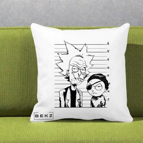 Perna Personalizata Rick si Morty Dosar, 40x40 cm, Alba Mata, Husa Detasabila, Perna Inclusa, BEKZ®