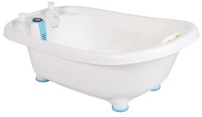 Cadita ergonomica pentru bebelusi si copii NOVOKIDS™ Baby Bubbles , Cu dispensor sapun si sampon incluse, Dimensiuni 95x48x88 cm, Alb cu Albastru