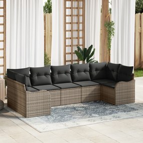 Set de canapea vidaXL din 7 piese cu perne gri din ratan polimeric