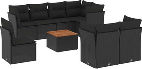 vidaXL Set mobilier de grădină cu perne, 9 piese, negru, poliratan