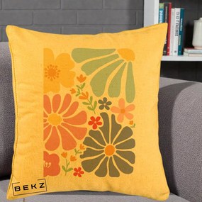 Perna Decorativa Flori Grafice Pastel Multicolor, 40x40 cm, Galben, Husa Detasabila, Perna Inclusa, BEKZ®