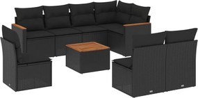 vidaXL Set mobilier de grădină cu perne, 9 piese, negru, poliratan