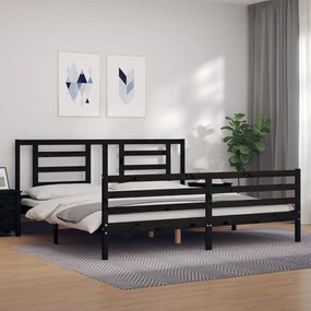 3194725 vidaXL Cadru pat cu tăblie 200x200 cm, negru, lemn masiv