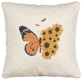 Perna Decorativa Canapea, Model SunFlower Butterfly, 40x40 cm, Cu fermoar