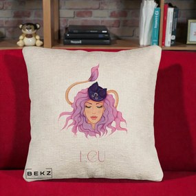 Perna Personalizata Zodie Leu, 40x40 cm, Bej Canapea, Husa Detasabila, Perna Inclusa, BEKZ®